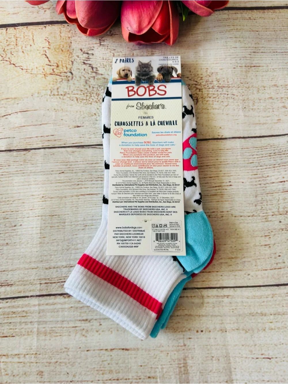 BOBS by Sketchers Women’s Blue White Dog Print Quarter Crew Socks 2 Pair NWT